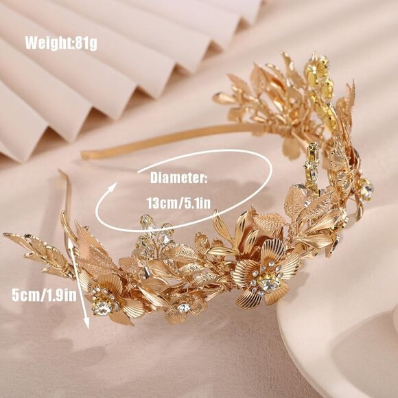 Vintage Gold Flower Leaf Headband Bridal Tiara Hair Accessories for Women main image 5